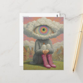 surrealistische Kunst Kopf in den Wolken  Postkarte
