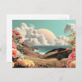 Surrealistische Küstenlandschaft mit Blumen und Wo Postkarte