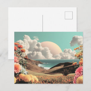 Surrealistische Küstenlandschaft mit Blumen und Wo Postkarte