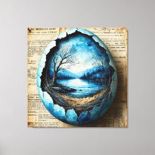 Surrealistische Landschaft in einem aufgebrochenen Leinwanddruck