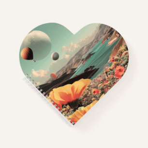Surrealistische Landschaft mit Luftballons und Mon Notizblock