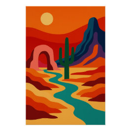 Surrealistische Landschaft mit scharfen Farben Poster