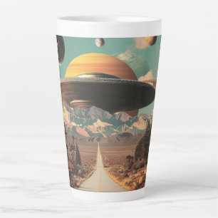 Surrealistische Landschaft mit Straße, UFO und Sat Milchtasse