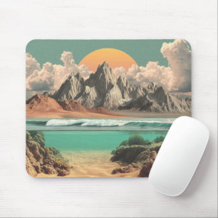 Surrealistische Meeres- und Berglandschaft mit Wel Mousepad