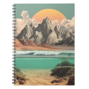 Surrealistische Meeres- und Berglandschaft mit Wel Notizblock