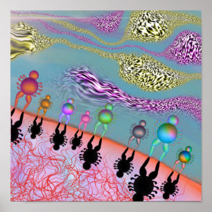 Surrealistische menschliche Figuren entlang einer Poster