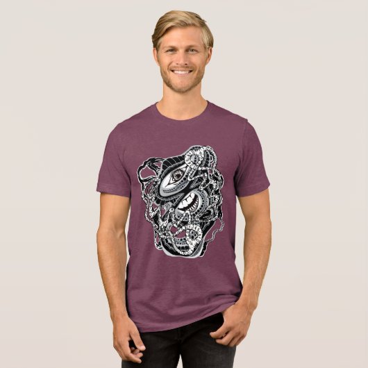 Surrealistische moderne Abstrakte Gehirnfederung Tri-Blend Shirt (Vorderseite voll)