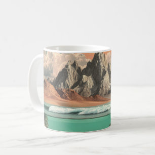 Surrealistische Ozean- und Berglandschaft mit Well Kaffeetasse