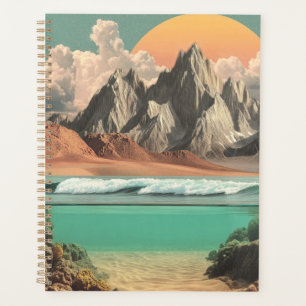 Surrealistische Ozean- und Berglandschaft mit Well Planer