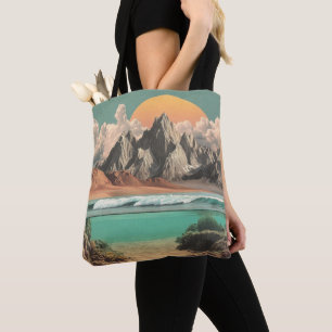 Surrealistische Ozean- und Berglandschaft mit Well Tasche