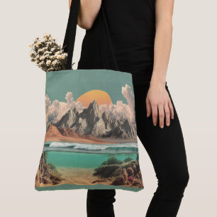 Surrealistische Ozean- und Berglandschaft mit Well Tasche