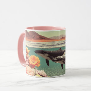 Surrealistische Ozeanszene mit Walen und Korallen Tasse