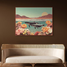 Surrealistische Ozeanszene mit Walfischen und Kora