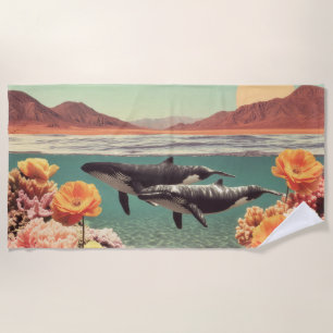 Surrealistische Ozeanszene mit Walfischen und Kora Strandtuch