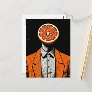 Surrealistische Person mit einer Orange als Kopf Postkarte