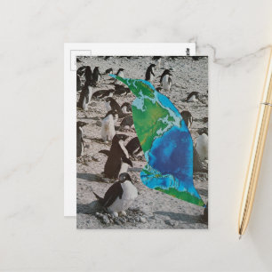 Surrealistische Pinguine und Erdwildtier-Collage Postkarte