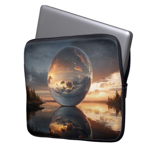 Surrealistische reflektierende Kugel mit Sonnenunt Laptopschutzhülle (Vorderseite Links)