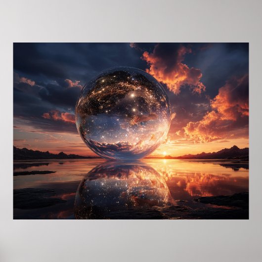 Surrealistische reflektierende Kugel mit Sternen Poster (Vorne)