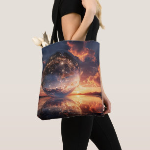 Surrealistische reflektierende Kugel mit Sternen Tasche