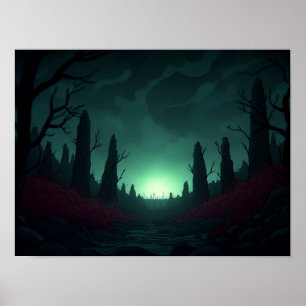Surrealistische Retro-Bauernhaftelandschaft mit Ra Poster