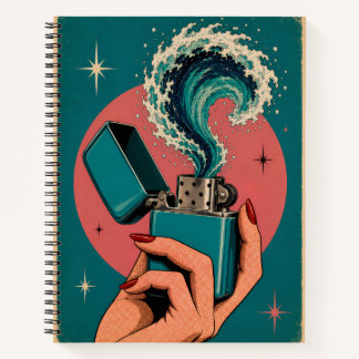 Surrealistische Retro-Pop-Art-Feuerzeug mit Ozeanw Notizblock