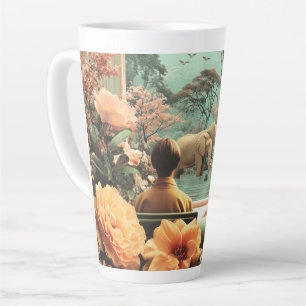 Surrealistische Safari-Szene mit Elefanten Zebras Milchtasse