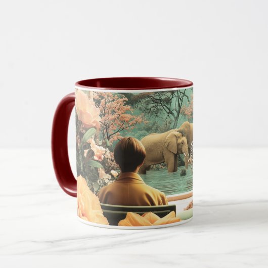 Surrealistische Safari-Szene mit Elefanten Zebras Tasse (Vorderseite Links)