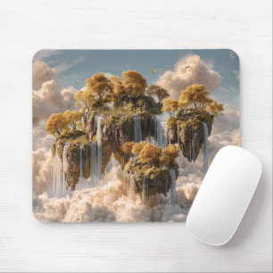 Surrealistische schwebende Inseln mit goldenen Bäu Mousepad