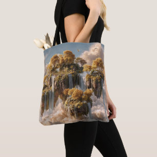 Surrealistische schwebende Inseln mit goldenen Bäu Tasche