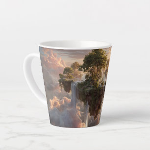 Surrealistische schwebende Inseln mit Wasserfällen Milchtasse