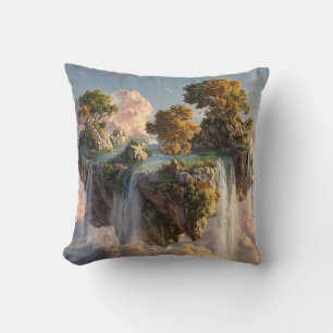 Surrealistische schwebende Klippen mit Wasserfälle Kissen
