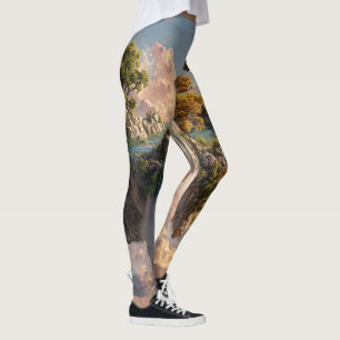 Surrealistische schwebende Klippen mit Wasserfälle Leggings