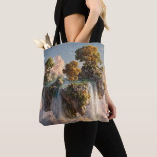 Surrealistische schwebende Klippen mit Wasserfälle Tasche