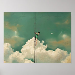 Surrealistische Schwimmerleiter in Wolken Kunst Poster