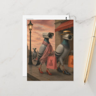 surrealistische Tauben, die zu Einkaufsspionen wur Postkarte