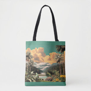 Surrealistische Tropische Tal Mit Palmen Tasche