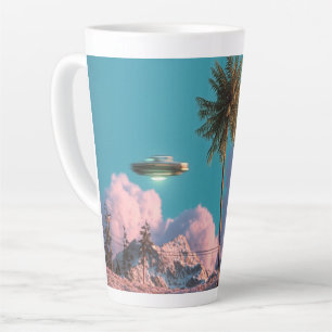 Surrealistische UFO- und Palmenberg-Szene Milchtasse