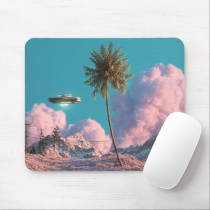 Surrealistische UFO- und Palmenberg-Szene Mousepad