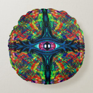 Surrealistische verdrehte trippige Augen-Visionäre Rundes Kissen