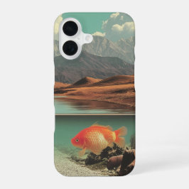Surrealistische Wüste und See mit Goldfischen iPhone 16 Hülle