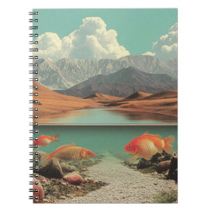 Surrealistische Wüste und See mit Goldfischen Notizblock