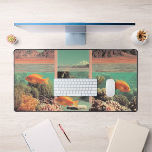 Surrealistische Wüsten-Ozean mit Tür Schreibtischunterlage