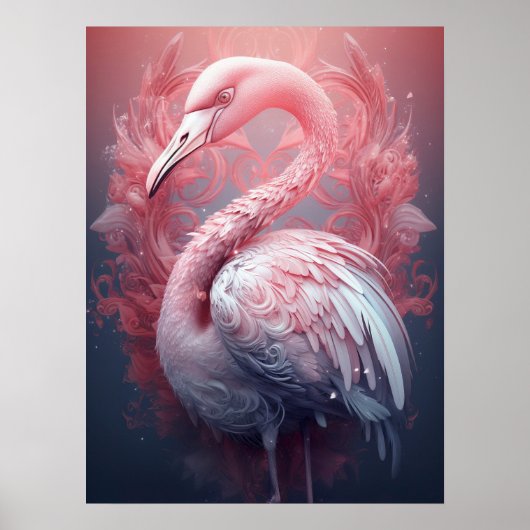 Surrealistischer abstrakter rosa Flamingo Poster (Vorne)