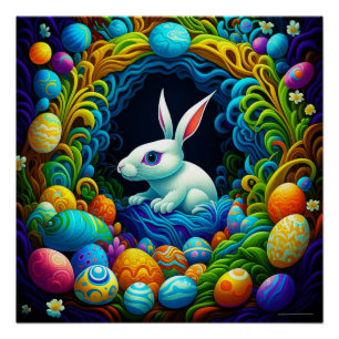 Surrealistischer Osterhase mit Eiern Poster