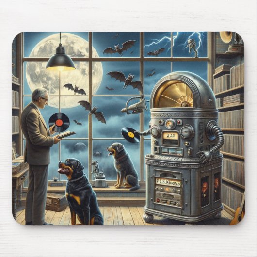 Surrealistischer Vinyl,Rottweiler Mousepad (Vorne)