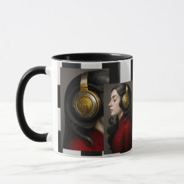 Surrealistisches Bild von Frau und Musik Tasse
