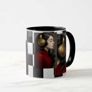 Surrealistisches Bild von Frau und Musik Tasse