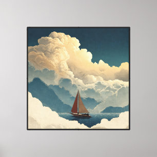 Surrealistisches Boot, das über den Himmel segelt Leinwanddruck