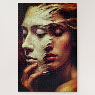 Surrealistisches Frauenporträt mit bemalter Maske Puzzle