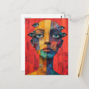 Surrealistisches Gesicht mit vielen Augen Postkarte